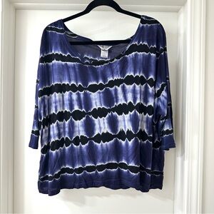 Hard Tail Navy & Black Tie-Dye Oversized 3/4 Sleeve Top, Size M
